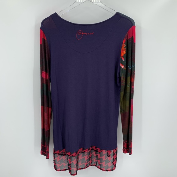 Desigual tunic t-shirt red blue patchwork new XL - Picture 4 of 6